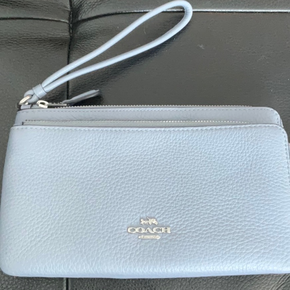 Coach Sky Blue Leather Wristlet